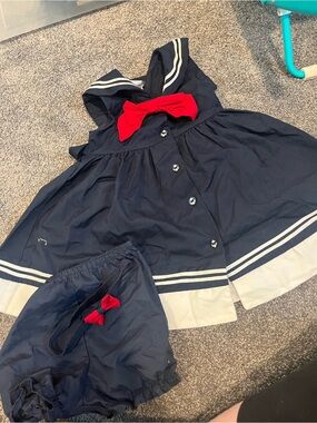Good Lad Navy and Red Sailor Dress Matching Set